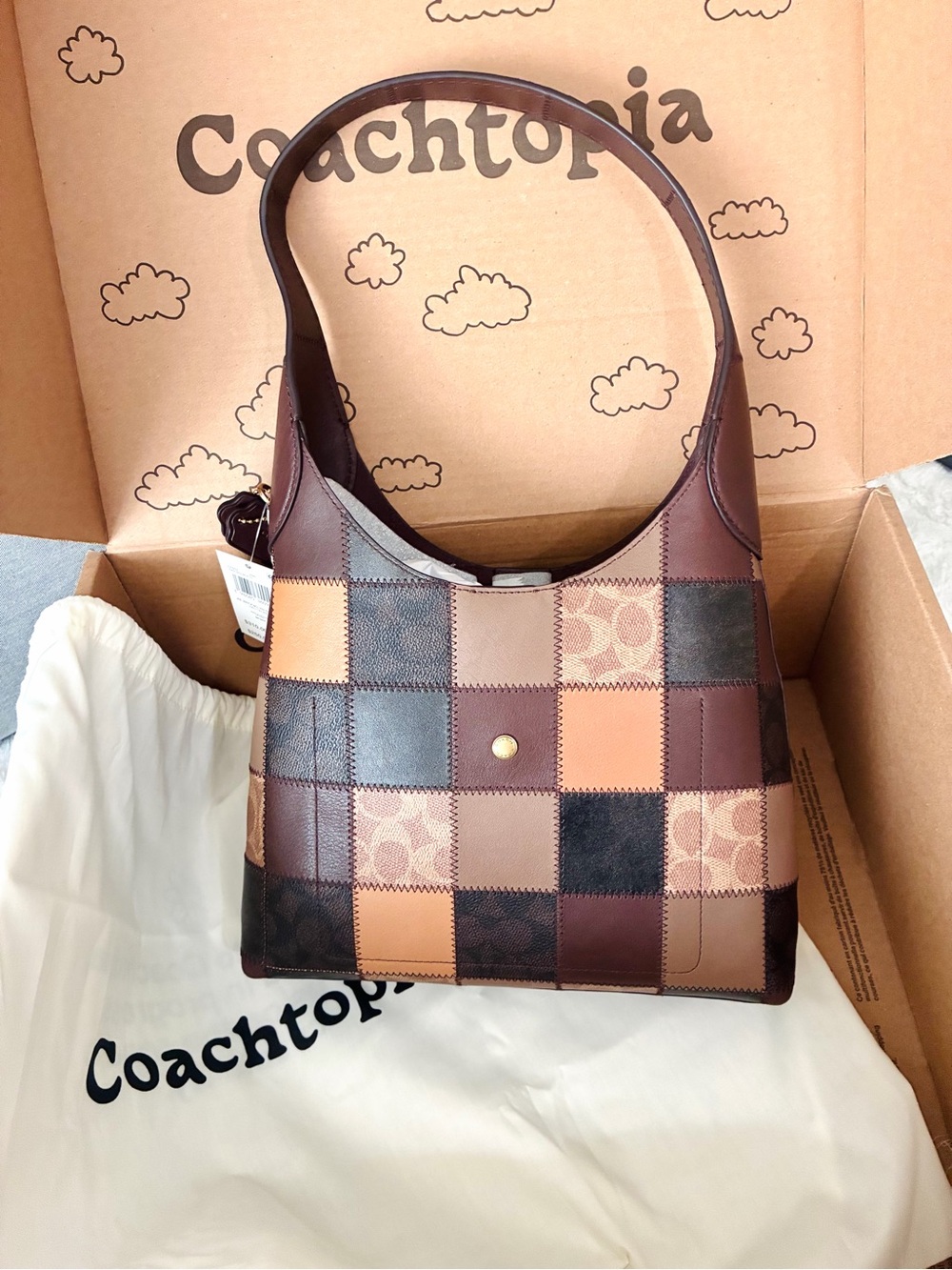 NWT🌞Coach Coachtopia Alter/Ego Brooklyn Shoulder Bag 28 CFN34 Brown Patchwork - Picture 7 of 9